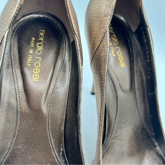 SERGIO ROSSI BRONZE METALLIC HEELS LEATHER PUMPS DESIGNER HEEL WOMEN SIZE 37 1/2 - Picture 11 of 14